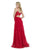 Morrell Maxie - 16035 V-neck Tulle Embroidered Dress With Overskirt in Red