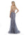Morrell Maxie - 16039 Embellished Deep V-neck Tulle Trumpet Dress in Blue and Gray