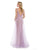 Morrell Maxie - 16040 Lace Embroidered Deep V-neck Tulle Trumpet Dress in Purple