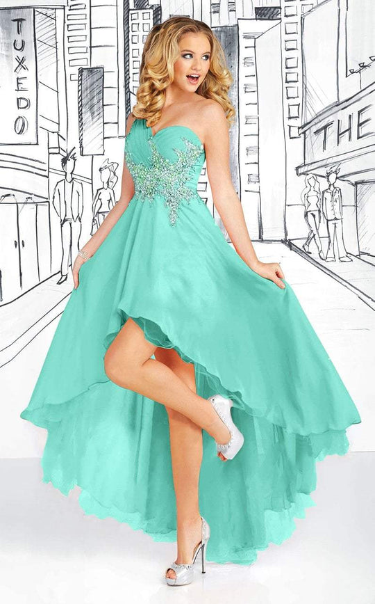 Tiffany Homecoming - 16042 Ruched Asymmetric High Low Dress In Green
