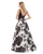 Morrell Maxie - 16043 Mikado Deep V-neck Brocade A-line Dress in Black
