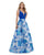 Morrell Maxie - 16043 Mikado Deep V-neck Brocade A-line Dress in Blue