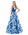Morrell Maxie - 16043 Mikado Deep V-neck Brocade A-line Dress in Blue