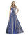 Morrell Maxie - 16044 Embellished Halter Shimmer Mikado A-line Dress in Blue