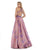 Morrell Maxie - 16046 V-neck Mikado Metallic Jacquard Print Ballgown in Purple and Gold