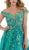 Morrell Maxie - 16051 Plunging Off Shoulder Appliqued Corset Gown in Green