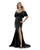 Morrell Maxie - 16060 Cold Shoulders Ruffle Drape Scuba Mermaid Gown in Black