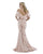 Morrell Maxie - 16060 Cold Shoulders Ruffle Drape Scuba Mermaid Gown in Pink