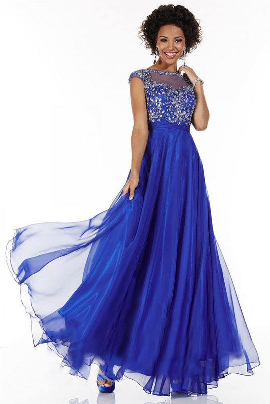 Tiffany Homecoming - Embroidered Bateau Neck Chiffon A-line Dress 16062 In Blue