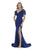 Morrell Maxie - 16064 Ruffled Plunging V-neck Mermaid Dress in Blue