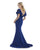Morrell Maxie - 16064 Ruffled Plunging V-neck Mermaid Dress in Blue