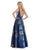 Morrell Maxie - 16067 Deep V-neck Metallic Jacquard A-line Dress in Blue