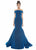 Ashley Lauren - 1606 Off-Shoulder Metallic Scuba Mermaid Dress In Blue