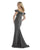 Morrell Maxie - 16079 Off-Shoulder Shimmer Jersey Trumpet Dress in Gray