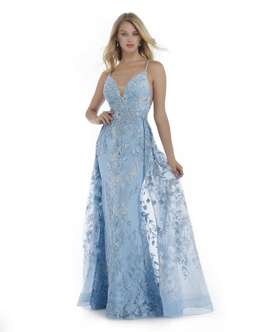 Morrell Maxie - 16081 Floral Embroidered Sheer Overskirt Gown