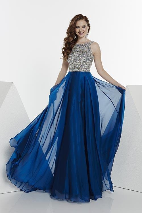 Tiffany Homecoming - Glittering Sleeveless A Line Silhouette Long Gown 16083 In Blue