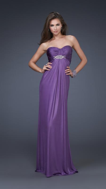 La Femme - Alluring Pleated Sweetheart Neck Jersey Sheath Dress 16087 in Purple
