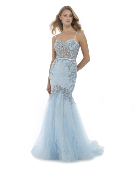 Morrell Maxie - 16087 Embroidered Sweetheart Tulle Mermaid Dress in Blue