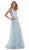 Morrell Maxie - 16094 Lattice-Strapped Back Floral Sequined Gown in Blue