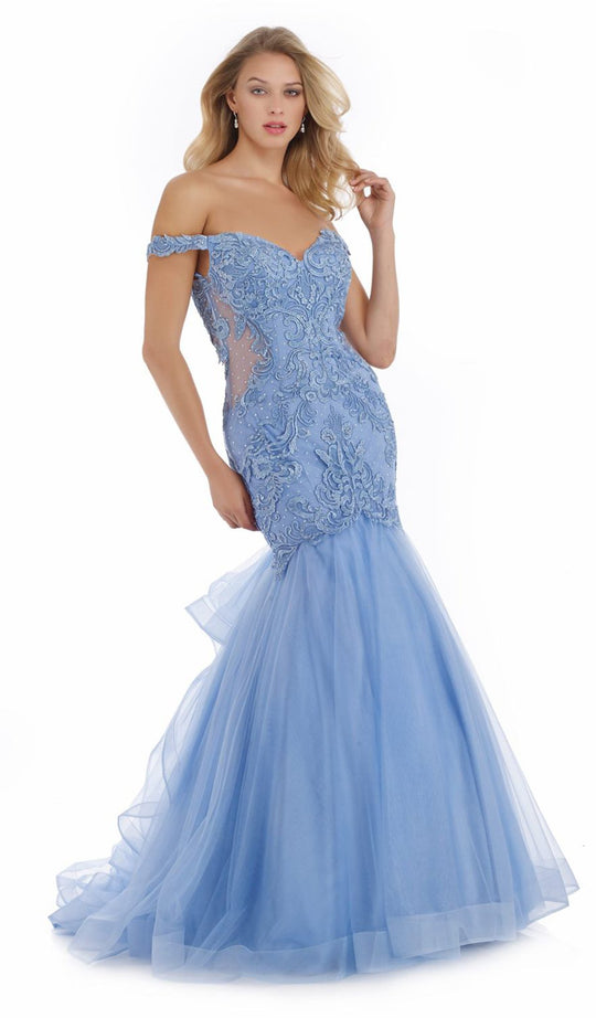 Morrell Maxie - 16097 Embroidered Off-Shoulder Tulle Mermaid Dress