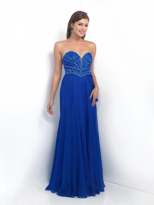 Intrigue - Embellished Plunging Sweetheart A-line  Dress 160 In Blue