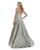 Morrell Maxie - 16100 Floral Brocade A-Line Overlap Slit Gown in Blue and Multi