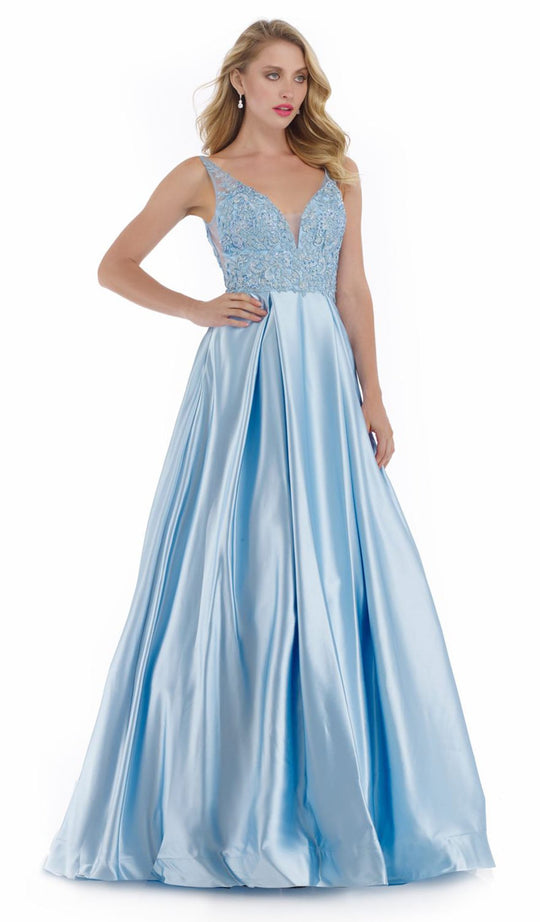 Morrell Maxie - 16102 Embroidered Plunging V-neck Mikado Ballgown