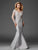 Clarisse - M6436 Embellished V-neck Trumpet Dress in Silver