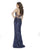 Morrell Maxie - 16114 Sequin Embellished Plunging V-Neck Dress In Blue