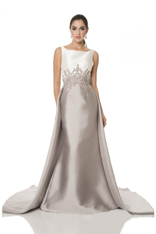 Terani Couture - Picturesque Embellished Bateau Neck Two-Tone Mermaid Gown 1611E0187A In White and Borwn