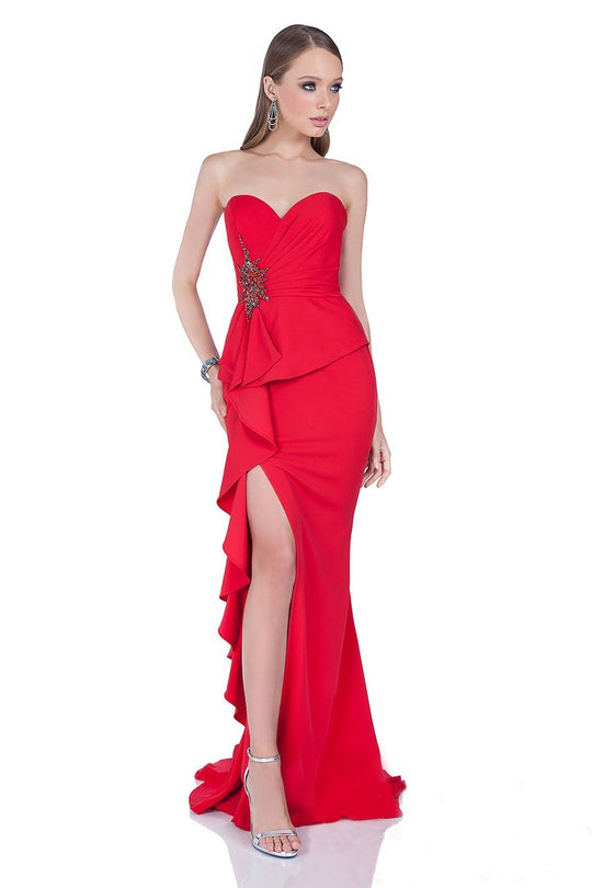 Terani Couture - 1611E0188A Strapless Sweetheart Peplum Gown in Red