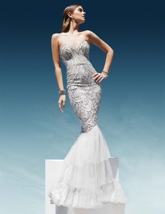 Terani Couture - 1611GL0461A Beaded Sweetheart Mermaid Dress in Silver