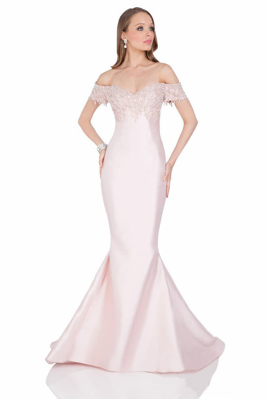 Terani Couture - 1611M0603 Embellished Off Shoulder Mermaid Gown In Pink