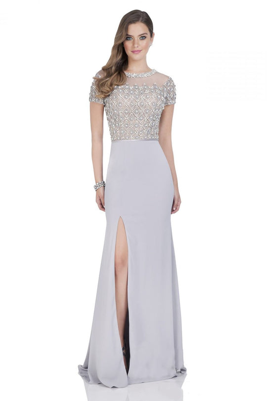 Terani Couture - Mermaid Gown with Jeweled Illusion Neckline 1611M0608 In Gray and Neutral