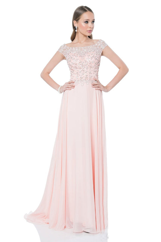 Terani Couture - Spectacular Floor-length Dress with Gleaming Top 1611M0609 In Peach