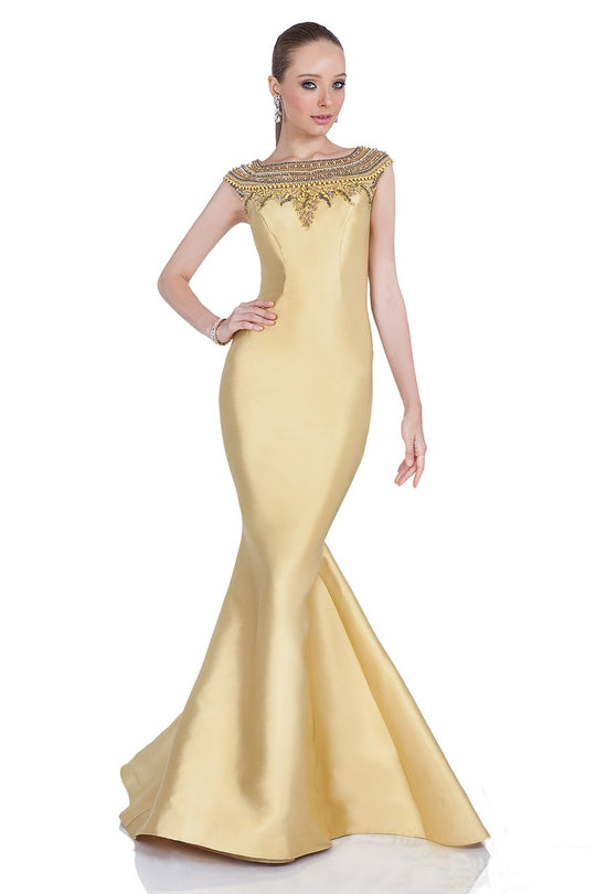 Terani Couture - Bejeweled Bateau Mermaid Gown 1611M0624A In Gold