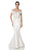 Terani Couture - 1611M0762A Off Shoulder Peplum Mermaid Gown In White and Silver