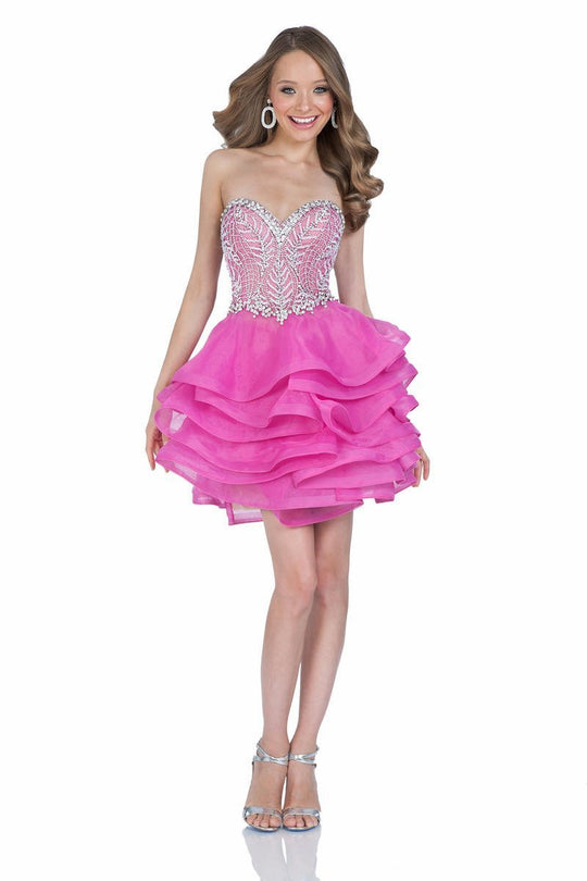 Terani Couture - 1611P0127A Jewel Ornate Bodice Tiered A-Line Dress In Pink