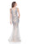 Terani Couture - 1611P0703A Illusion Bateau Neck Trumpet Dress in Silver and Neutral