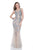 Terani Couture - 1611P0703A Illusion Bateau Neck Trumpet Dress in Silver and Neutral