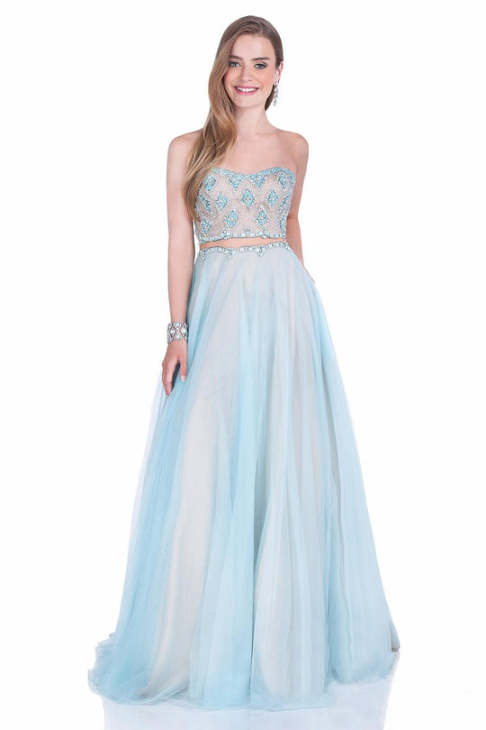 Terani Couture - Shimmering Flutter Two-Piece Evening Dress 1611P1014 In Blue, Neutral