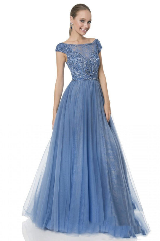 Terani Couture - Sparkling Lace Evening Gown 1611P1236 In Blue