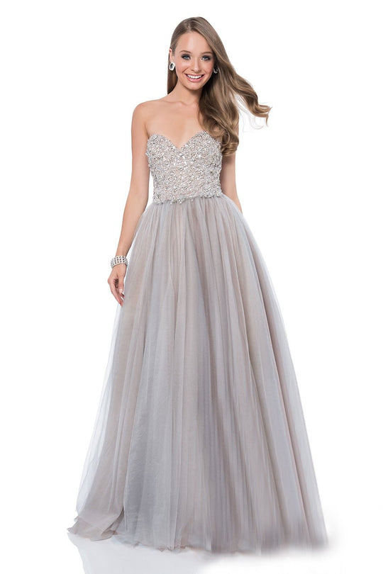 Terani Couture - 1611P1250A Embellished Sweetheart A-Line Gown in Silver and Neutral