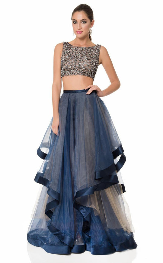 Terani Couture - 1611P1369G High Low Bateau A-line Dress In Blue