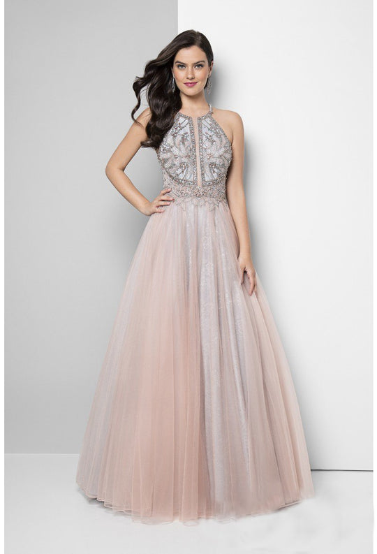 Terani Couture -  Sequin Embellished Halter Prom Dress 1611P1238A In Pink and Silver