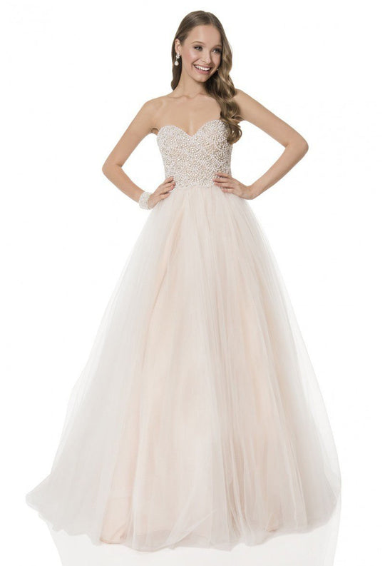 Terani Couture - 1611P1255A Scalloped Pearl A-Line Gown in White