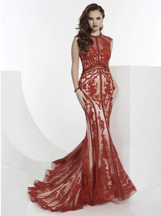 Tiffany Homecoming - Sheer Floral Lace Long Gown in Nude Lining 16129