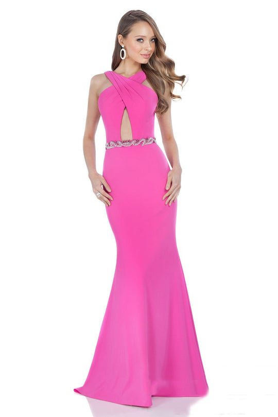 Terani Couture - Stunning Crisscross Halter Evening Dress 1612P0504 In Pink