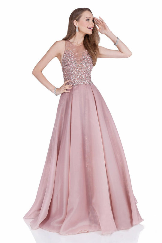Terani Couture - 1612P1124A Illusion Halter Neck Ballgown in Pink
