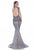 Terani Couture - 1612GL0503A Beaded V-neck Trumpet Dress in Silver